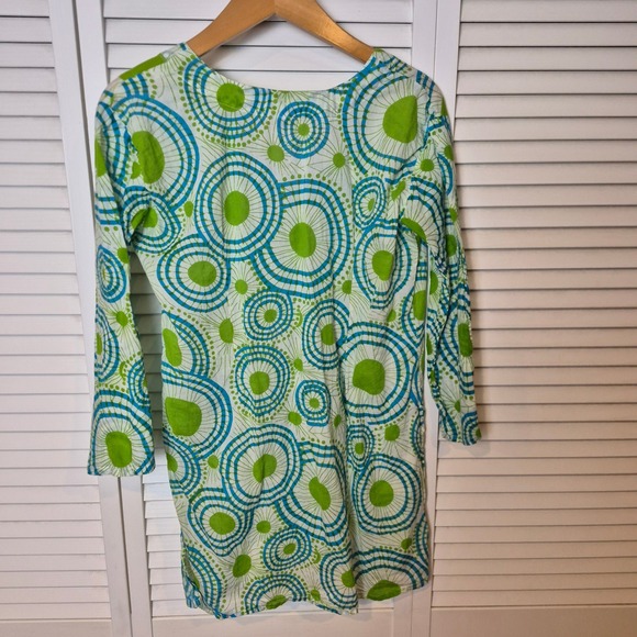 Sal e Mare Anguilla Tunic Top Green Blue Circle Long Sleeve Womens S Resortwear - Picture 4 of 8